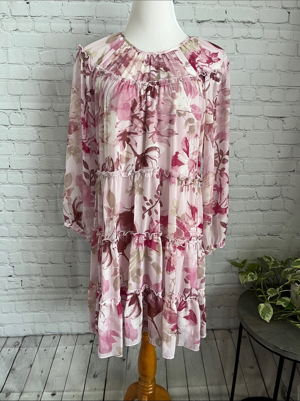 Kate & Lily Pink Floral Tiered Babydoll Dress